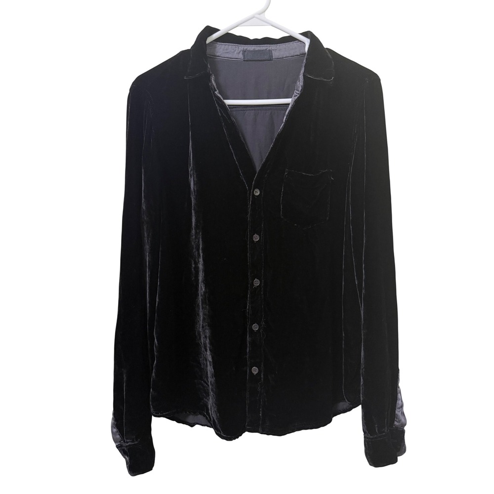 CP Shades Black Silk Blend Velvet Button Down Shirt Blouse Womens Medium USA